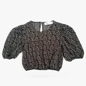 Impeccable Pig black floral puff sleeve crop top XS